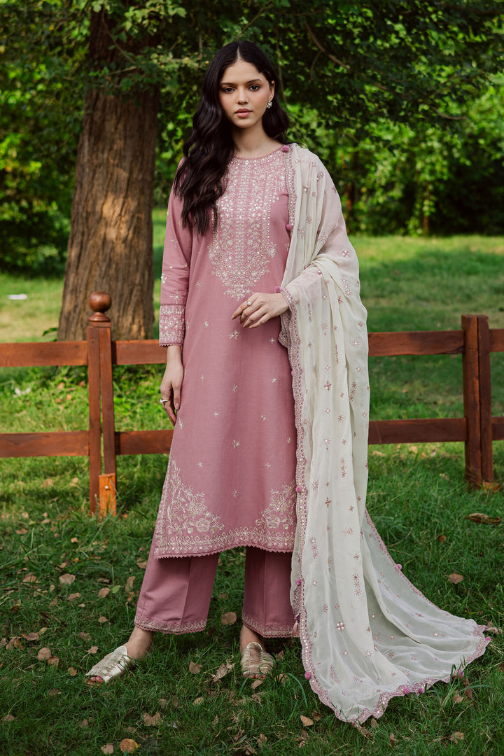 Solace Pink 3Pc - Embroidered Khaddar Dress