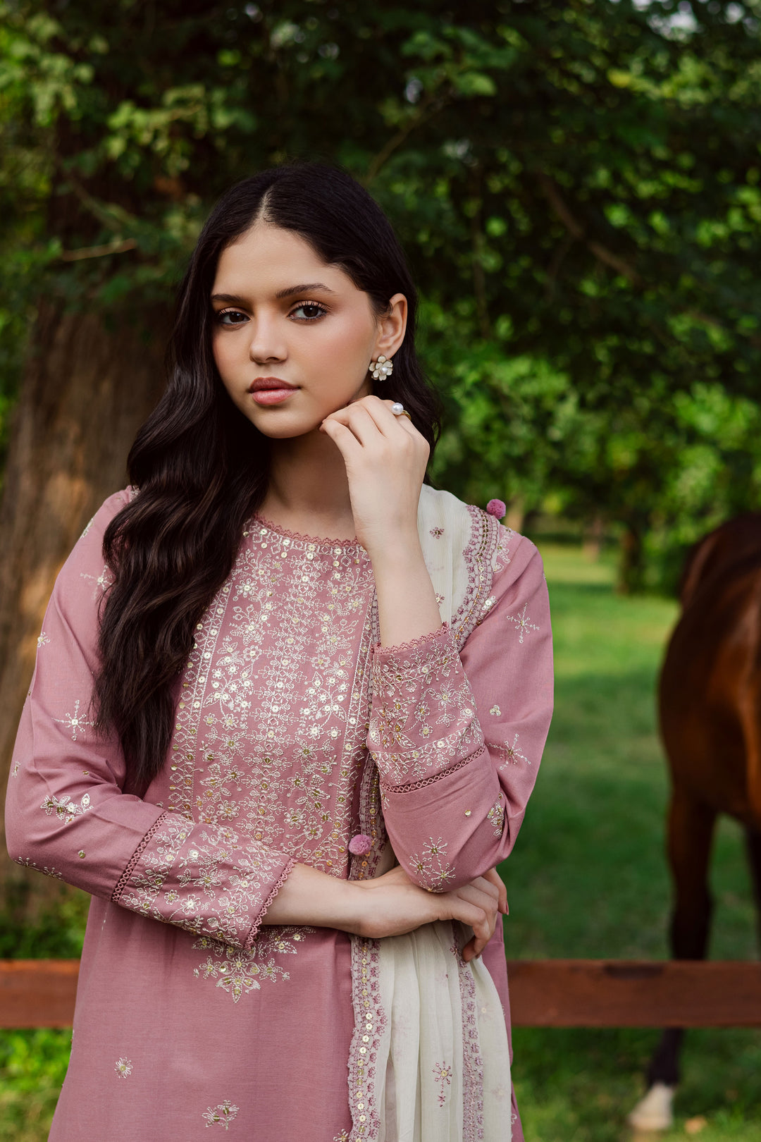 Solace Pink 3Pc - Embroidered Khaddar Dress