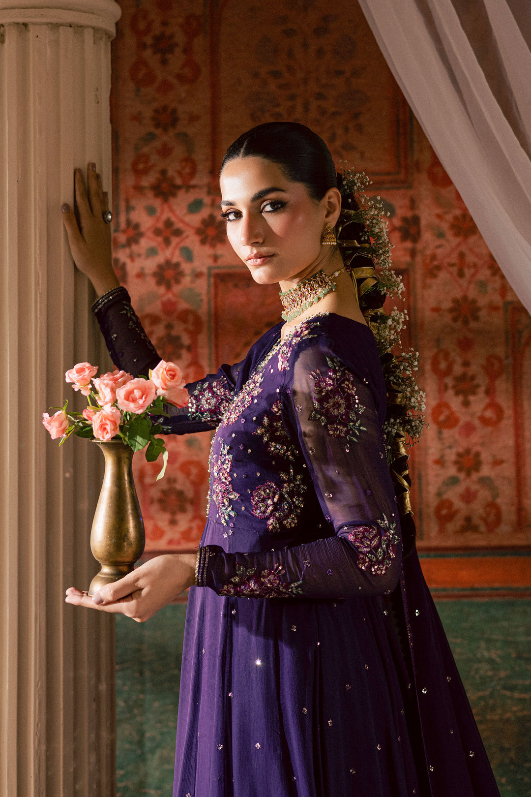 Plum Pearl 3Pc - Chiffon Wedding Frock