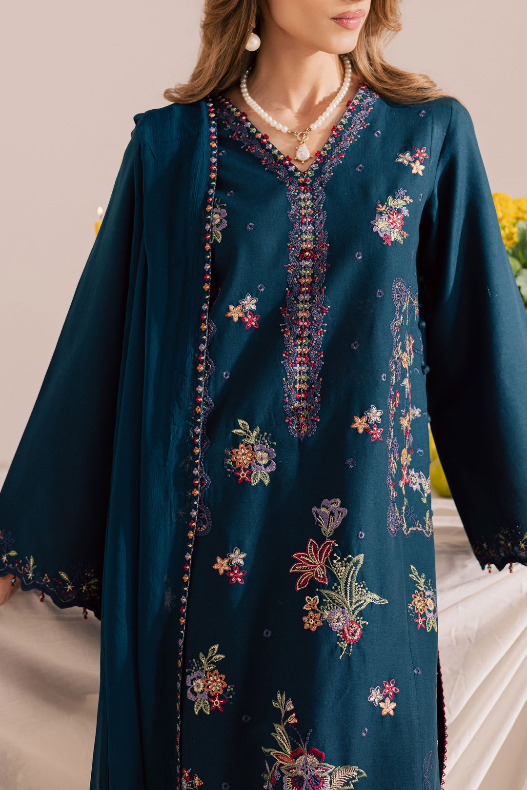Sea Mist 3Pc - Embroidered Khaddar Dress