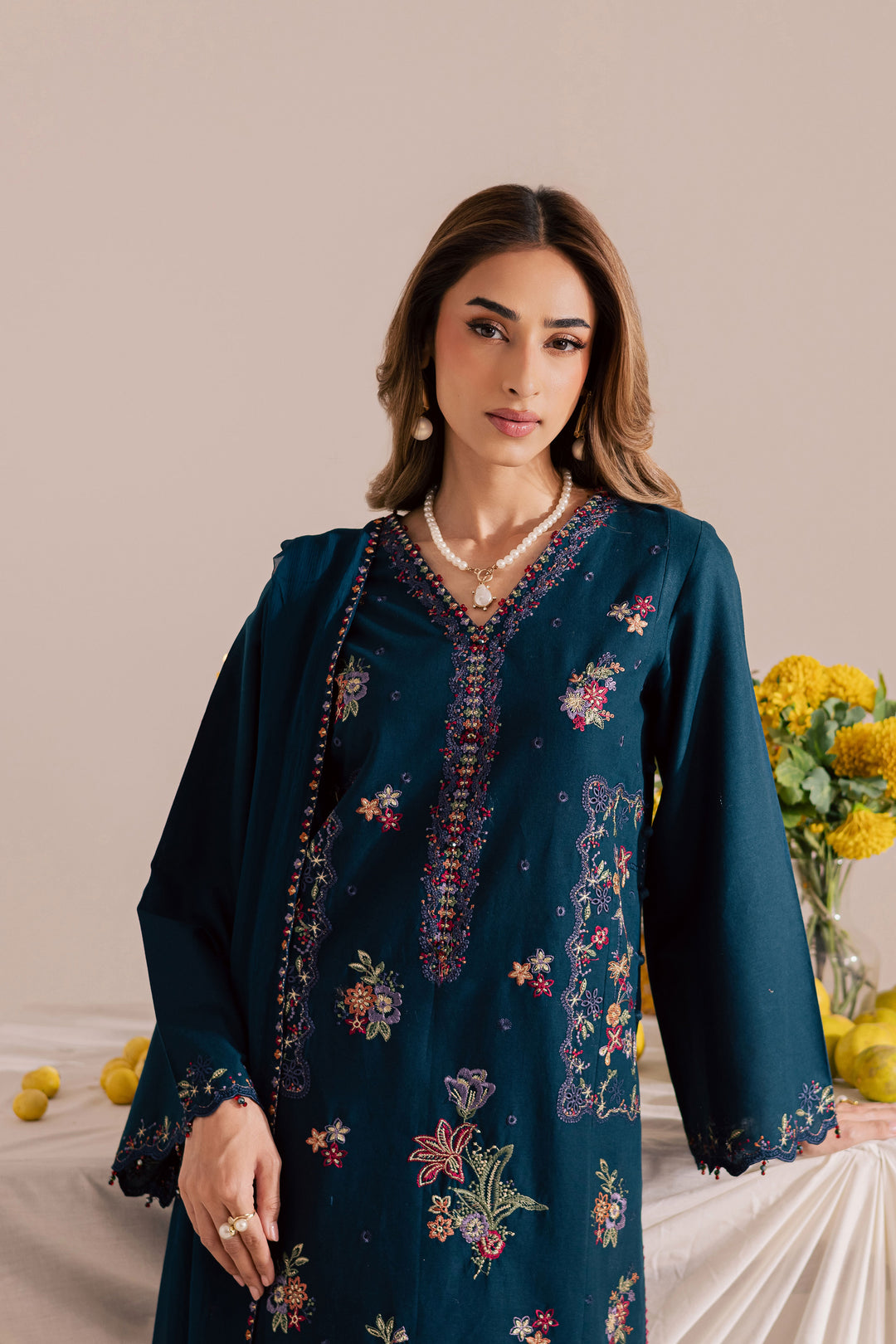 Sea Mist 3Pc - Embroidered Khaddar Dress