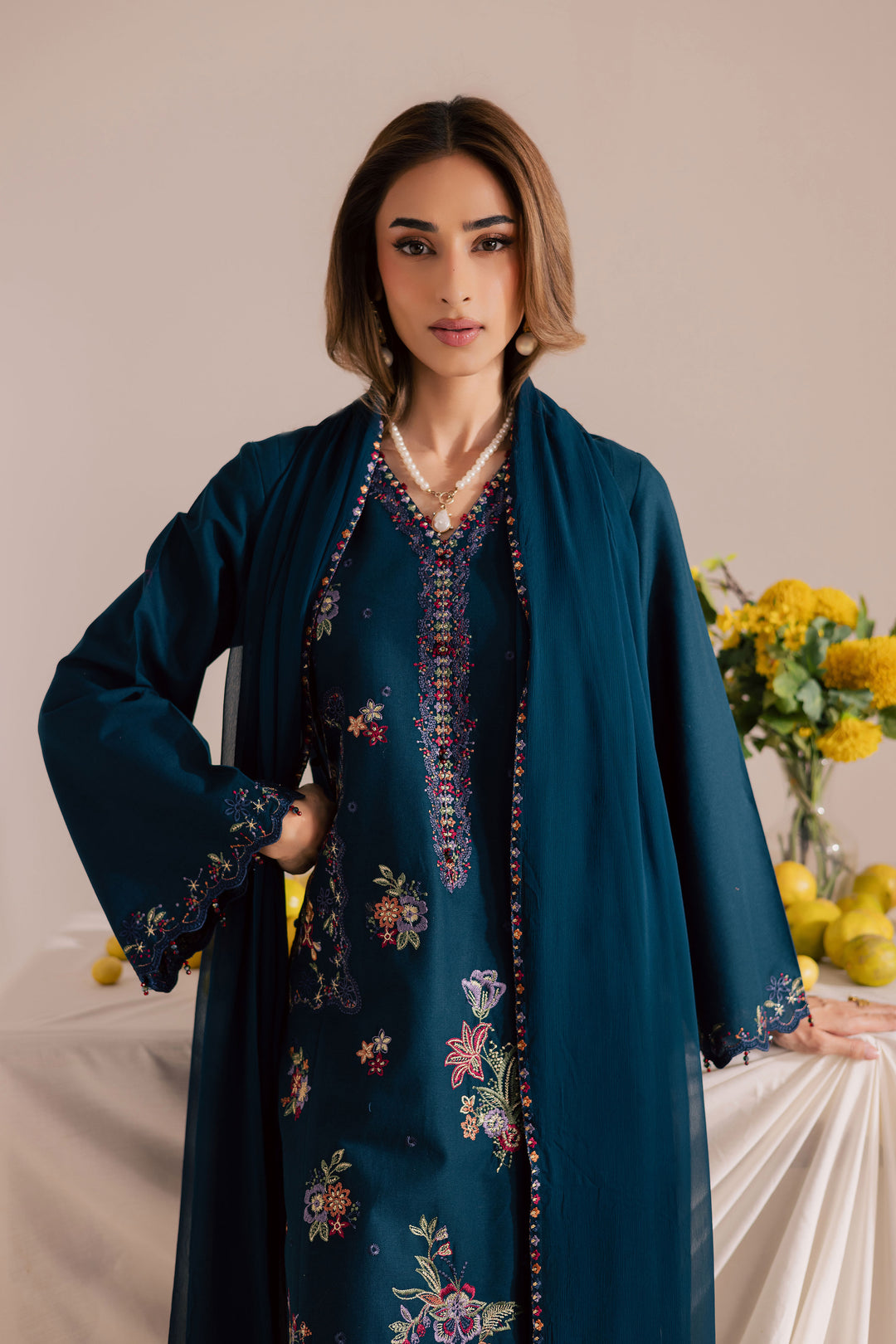 Sea Mist 3Pc - Embroidered Khaddar Dress