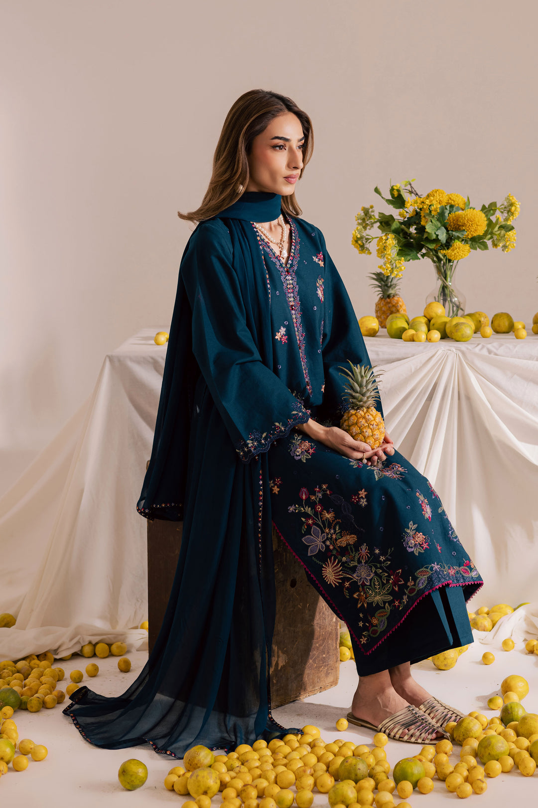 Sea Mist 3Pc - Embroidered Khaddar Dress