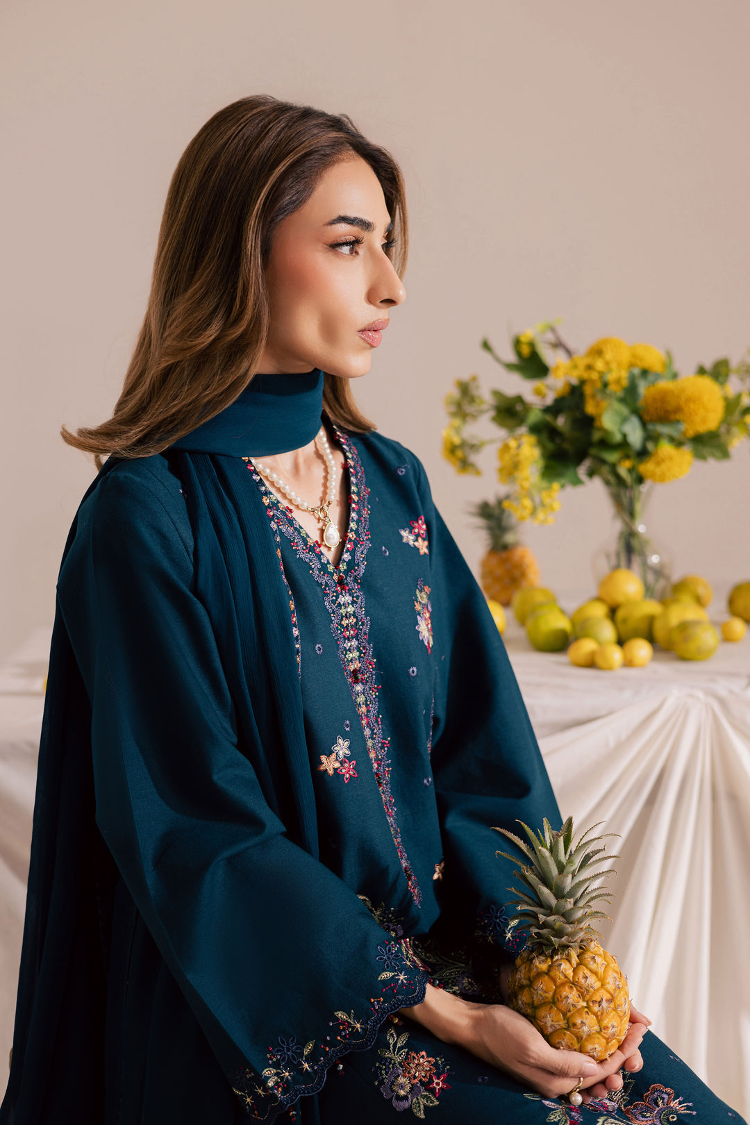 Sea Mist 3Pc - Embroidered Khaddar Dress