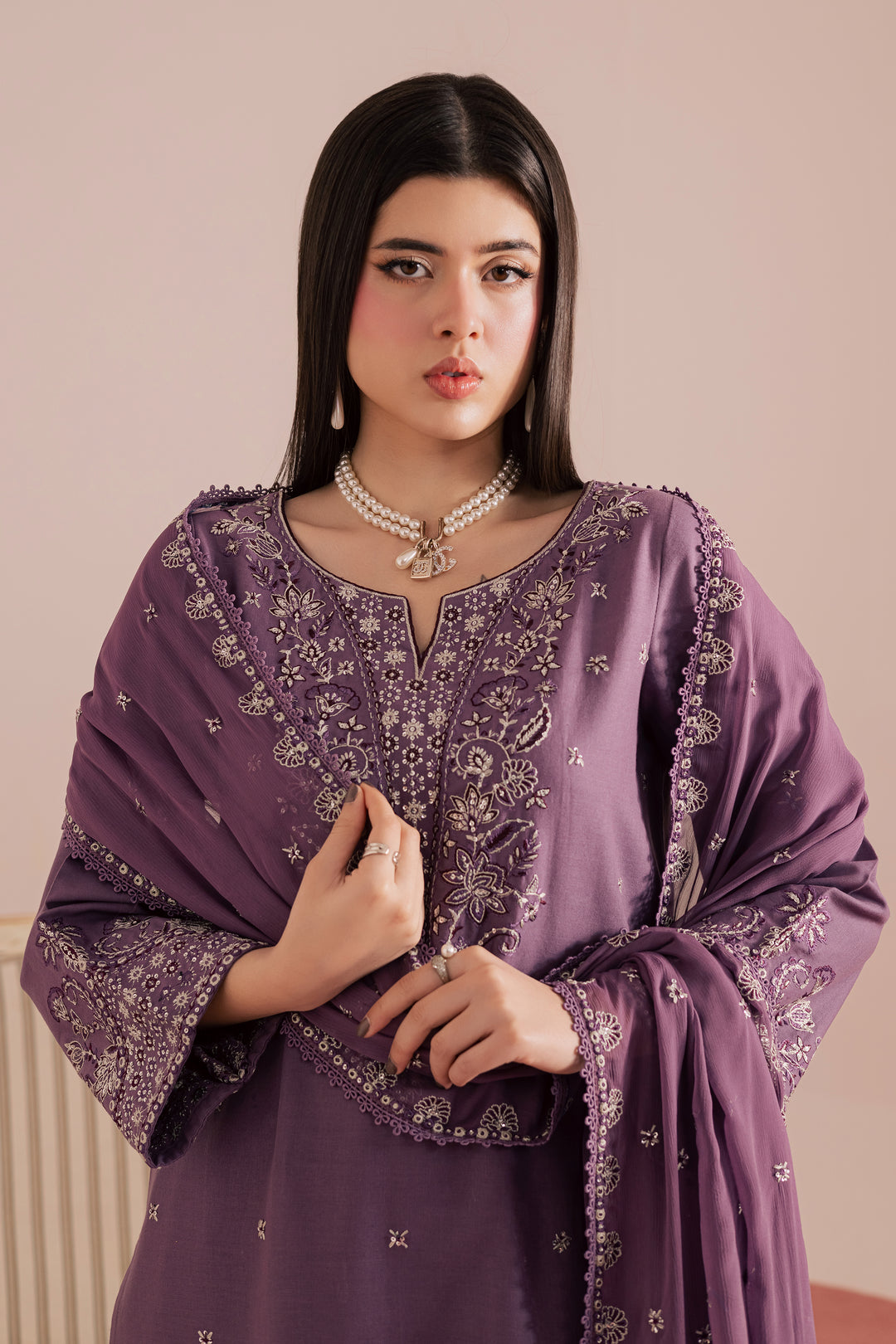Deraya 3Pc - Embroidered Khaddar Dress