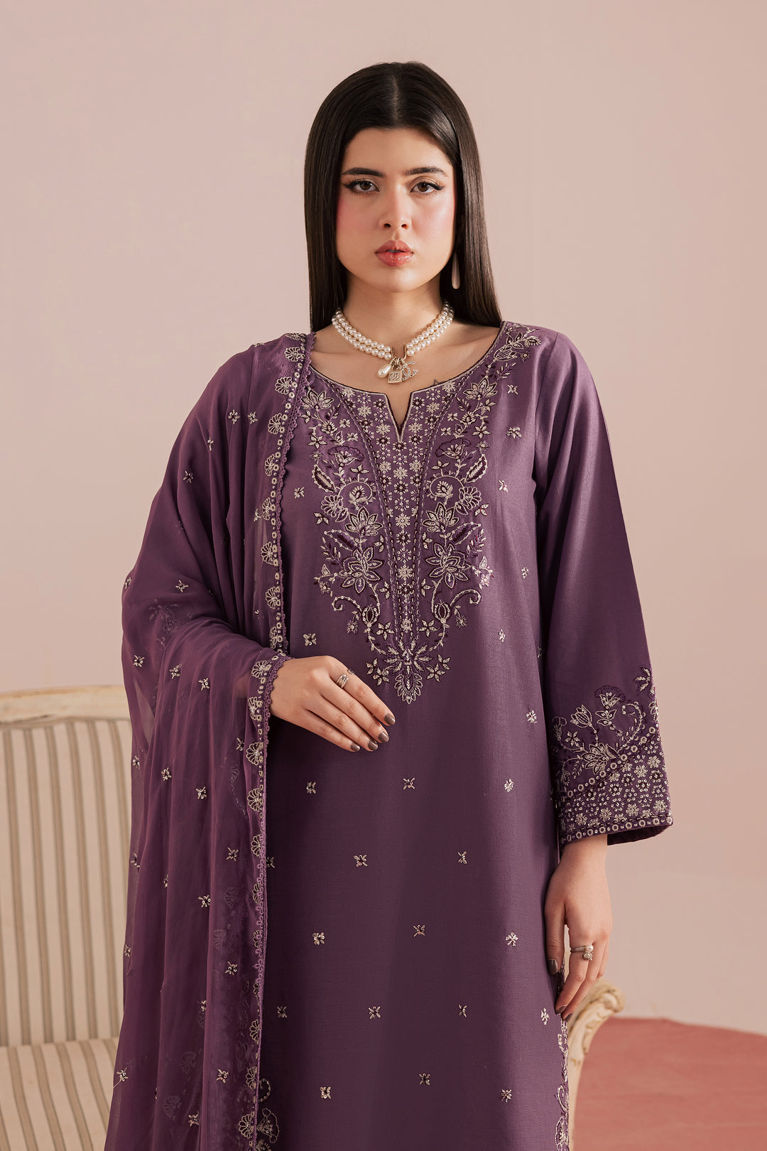 Deraya 3Pc - Embroidered Khaddar Dress