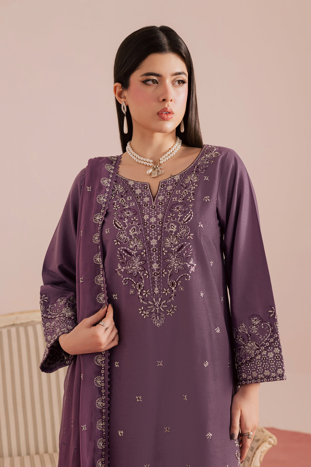 Deraya 3Pc - Embroidered Khaddar Dress