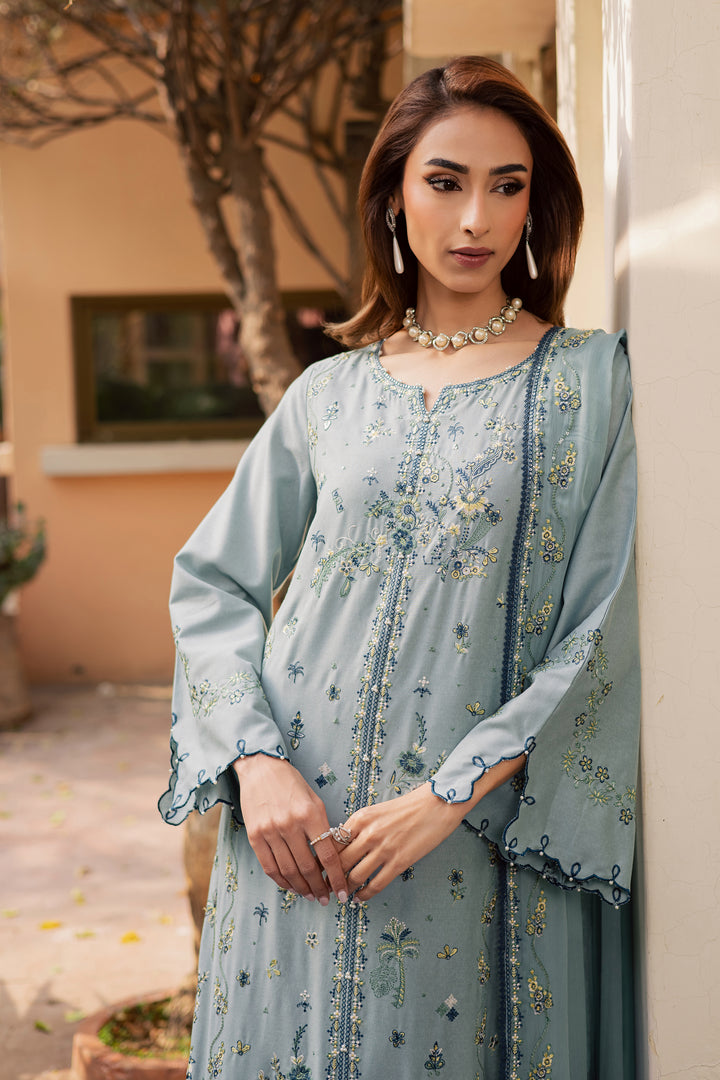 Blue Ice 3Pc - Embroidered Festive Pret