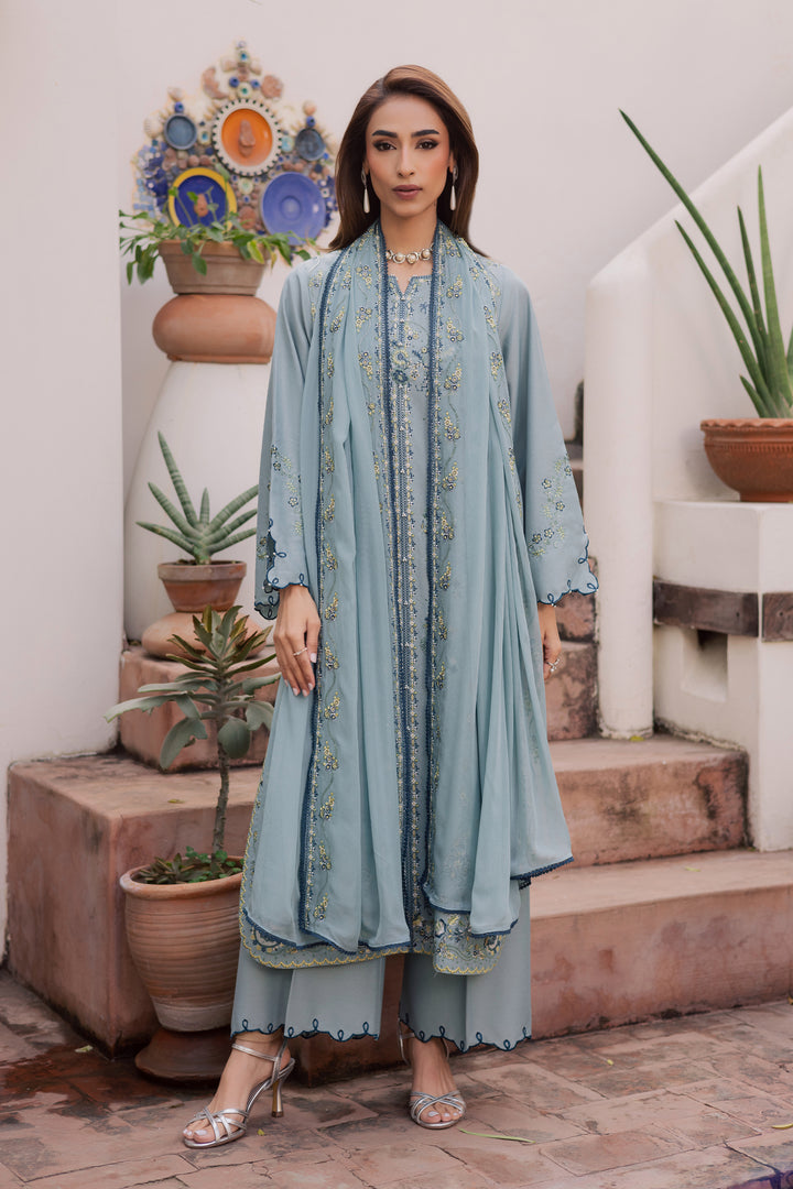 Blue Ice 3Pc - Embroidered Festive Pret