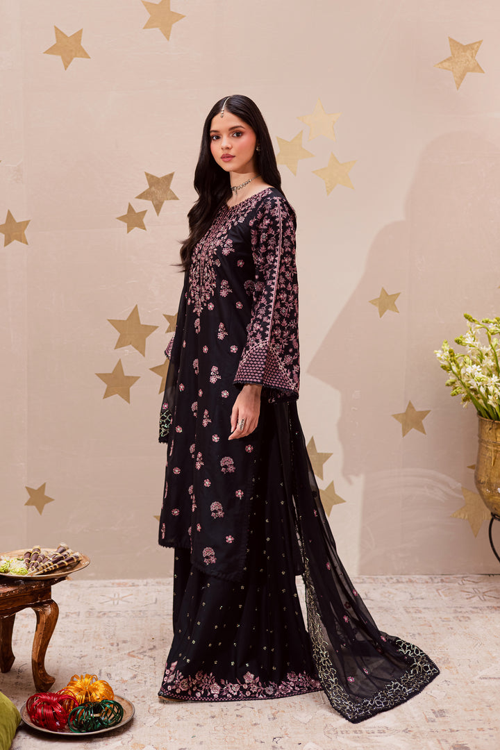 Black Sakura 3Pc - Festive Embroidered Lawn
