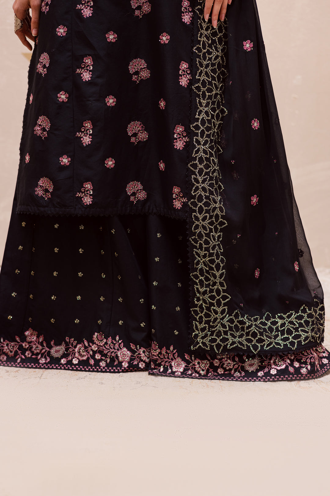 Black Sakura 3Pc - Festive Embroidered Lawn