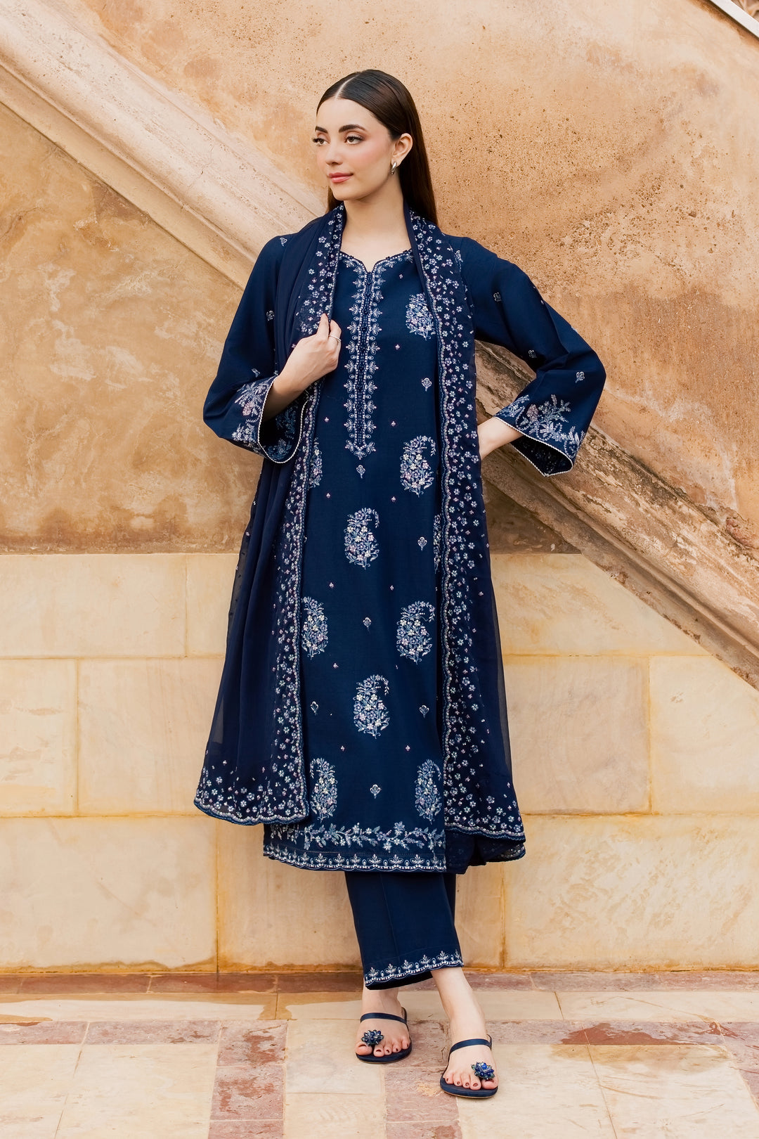 Becca 3Pc - Embroidered Khaddar Pret