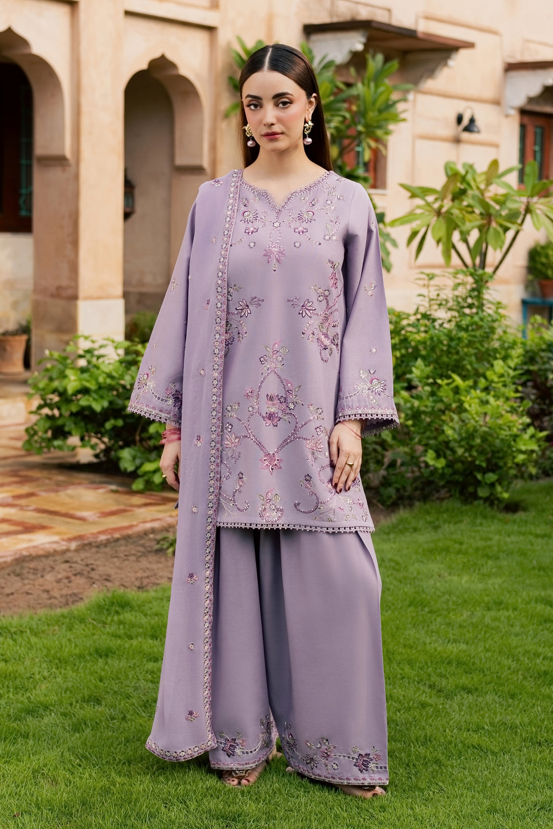 Lilac Petunia 3Pc - Embroidered Khaddar Pret
