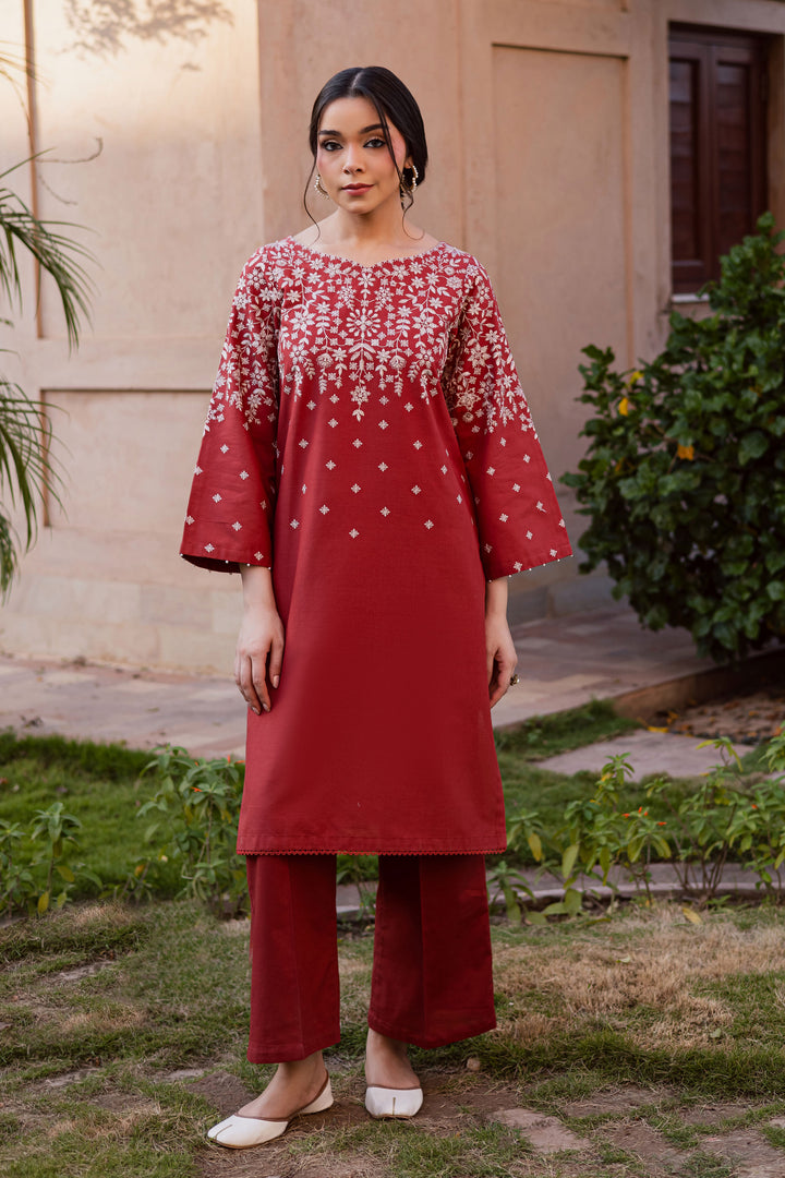 Jonem 2Pc - Embroidered Khaddar Dress