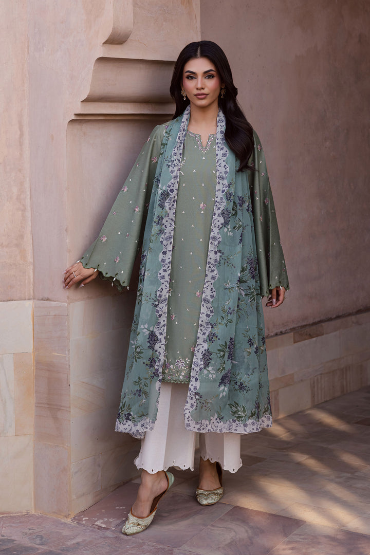 Sage Flower 3Pc - Embroidered Karandi Dress