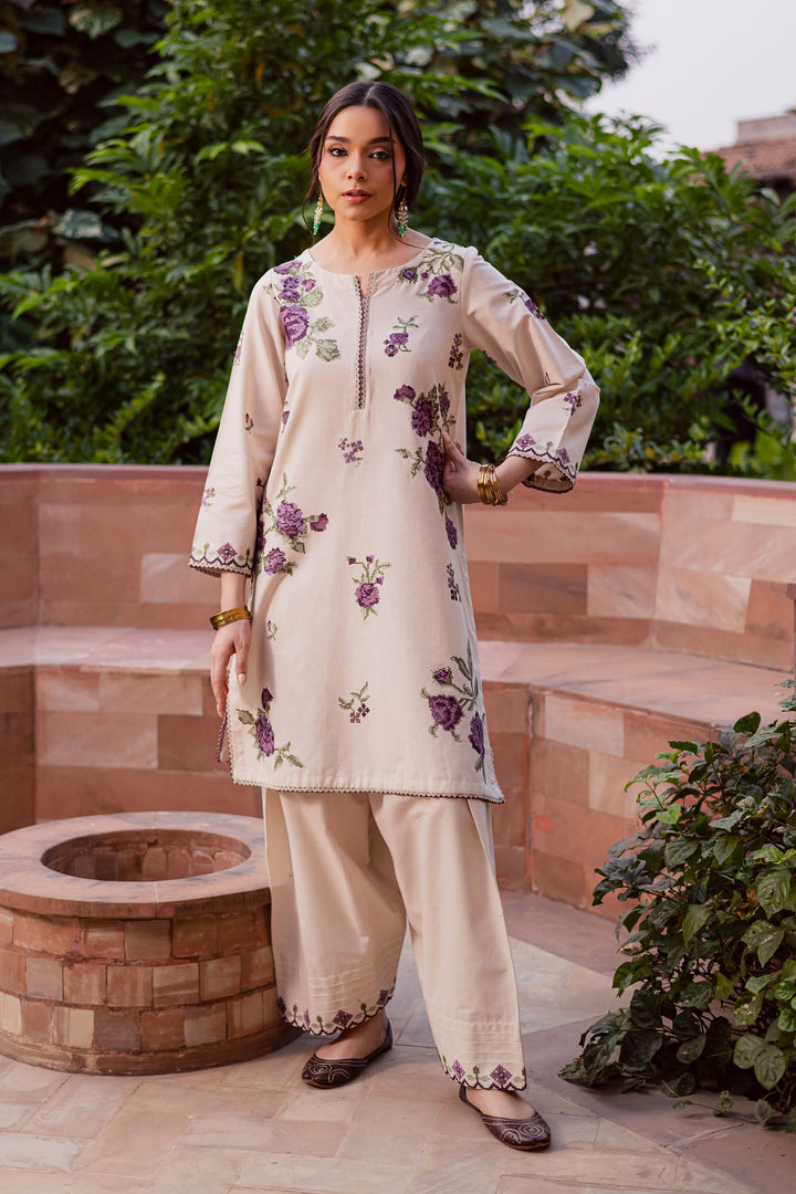Purple Nate 2Pc - Embroidered Khaddar Dress