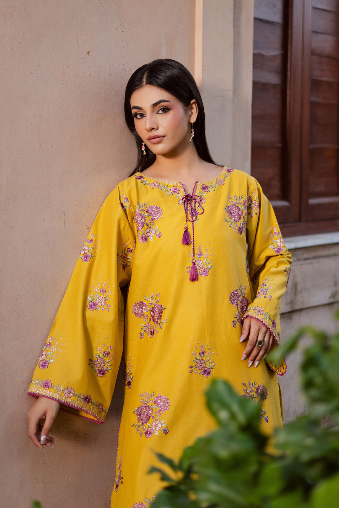 Yellow Anya 2Pc - Embroidered Khaddar Dress