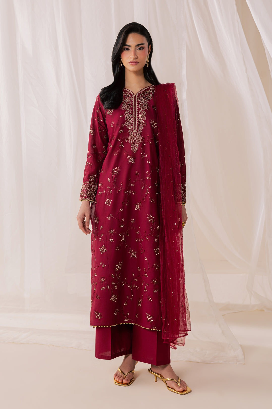 Red Asmara 3Pc - Luxury Embroidered Lawn