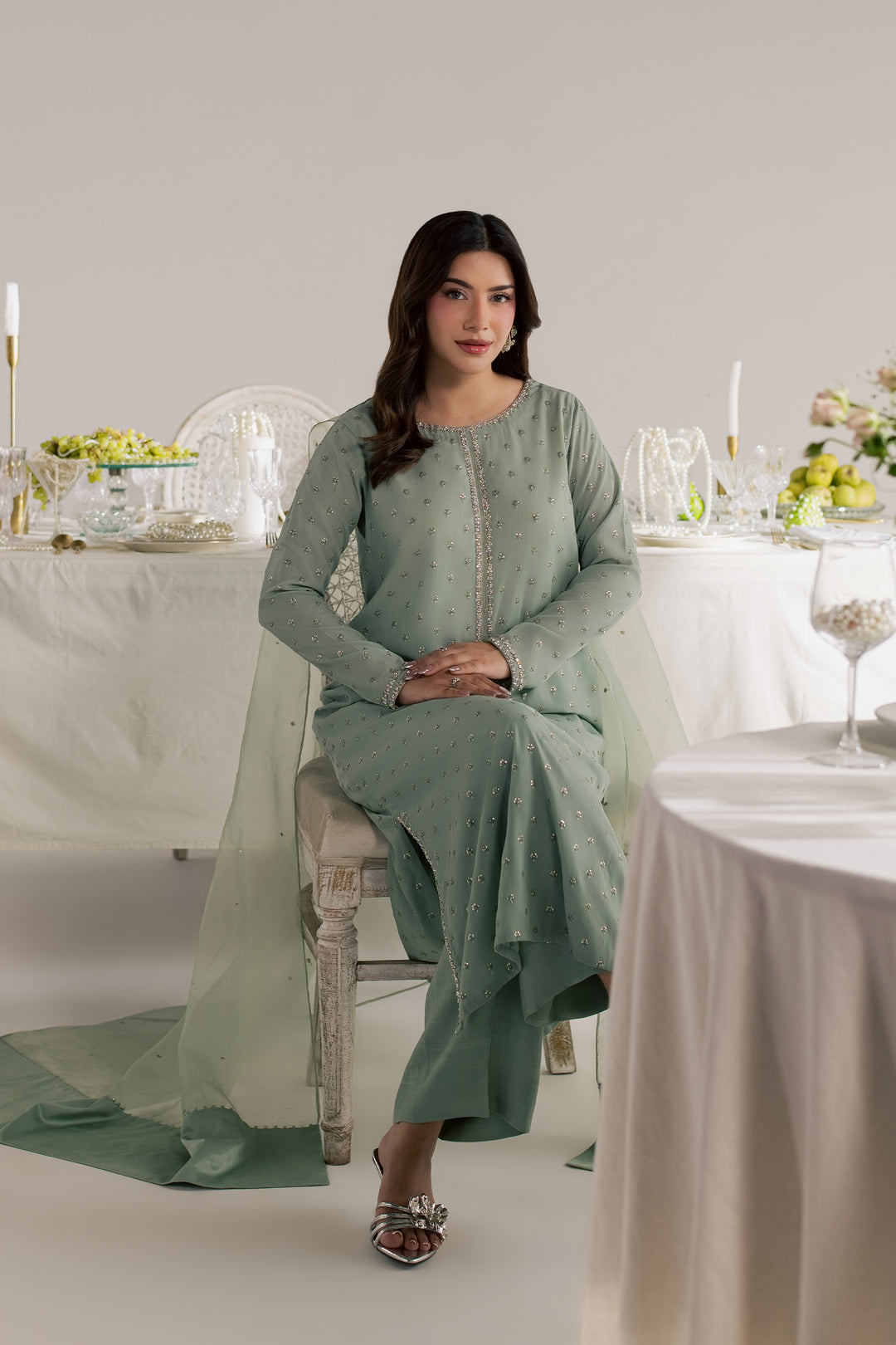 Sage Zaraa 3Pc - Festive Luxe Pret