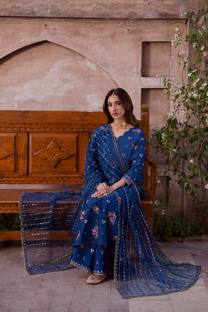 Navy Pink 3Pc - Festive Embroidered Lawn