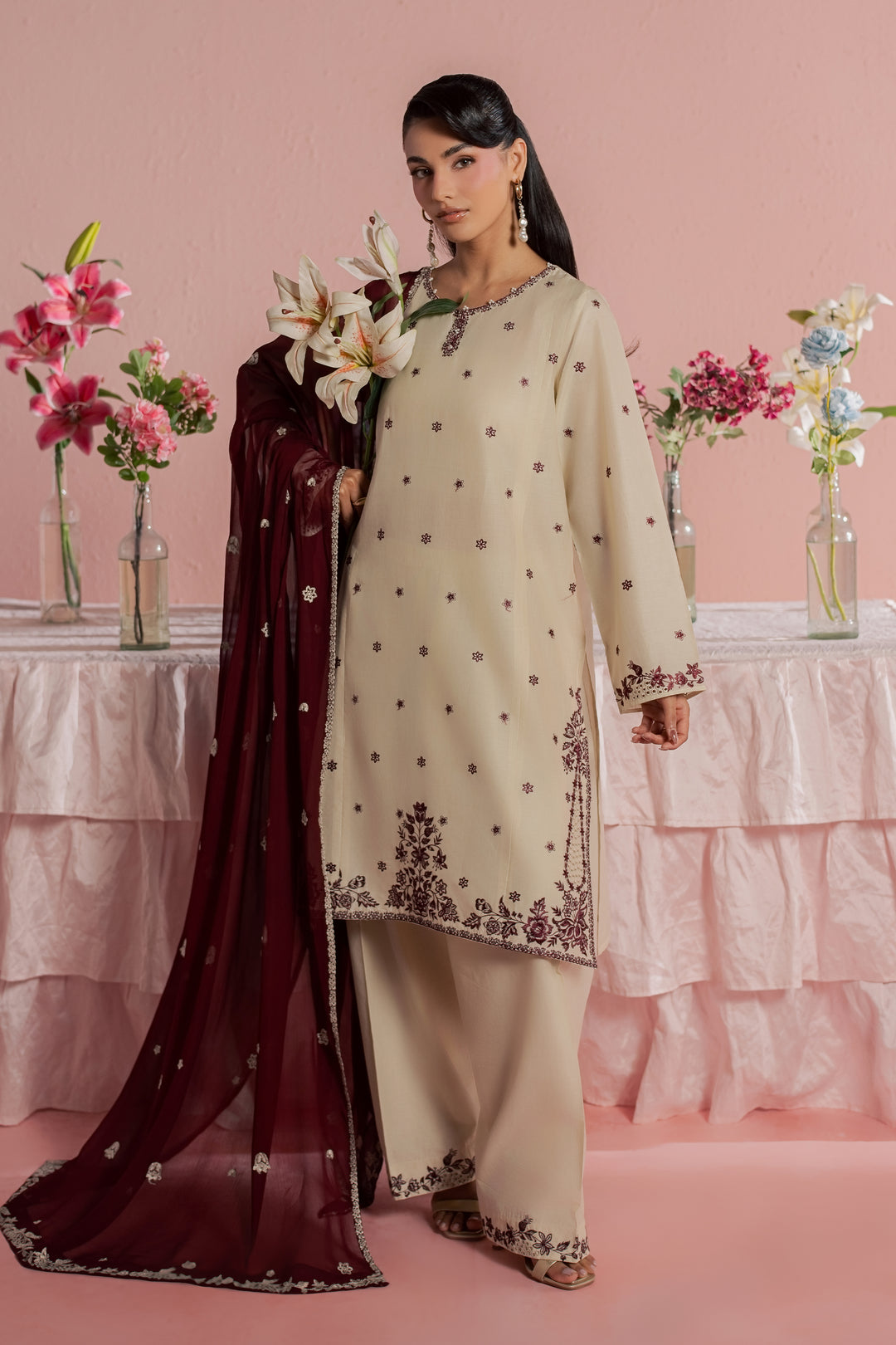 Enha 3Pc - Embroidered Lawn Dress