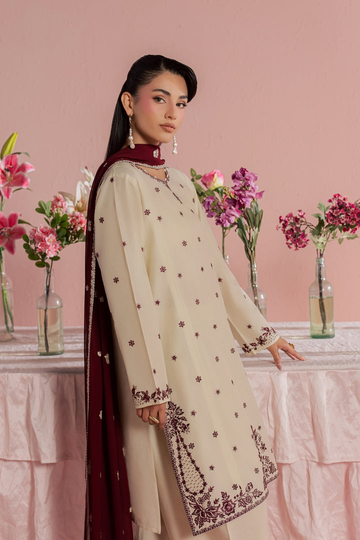 Enha 3Pc - Embroidered Lawn Dress
