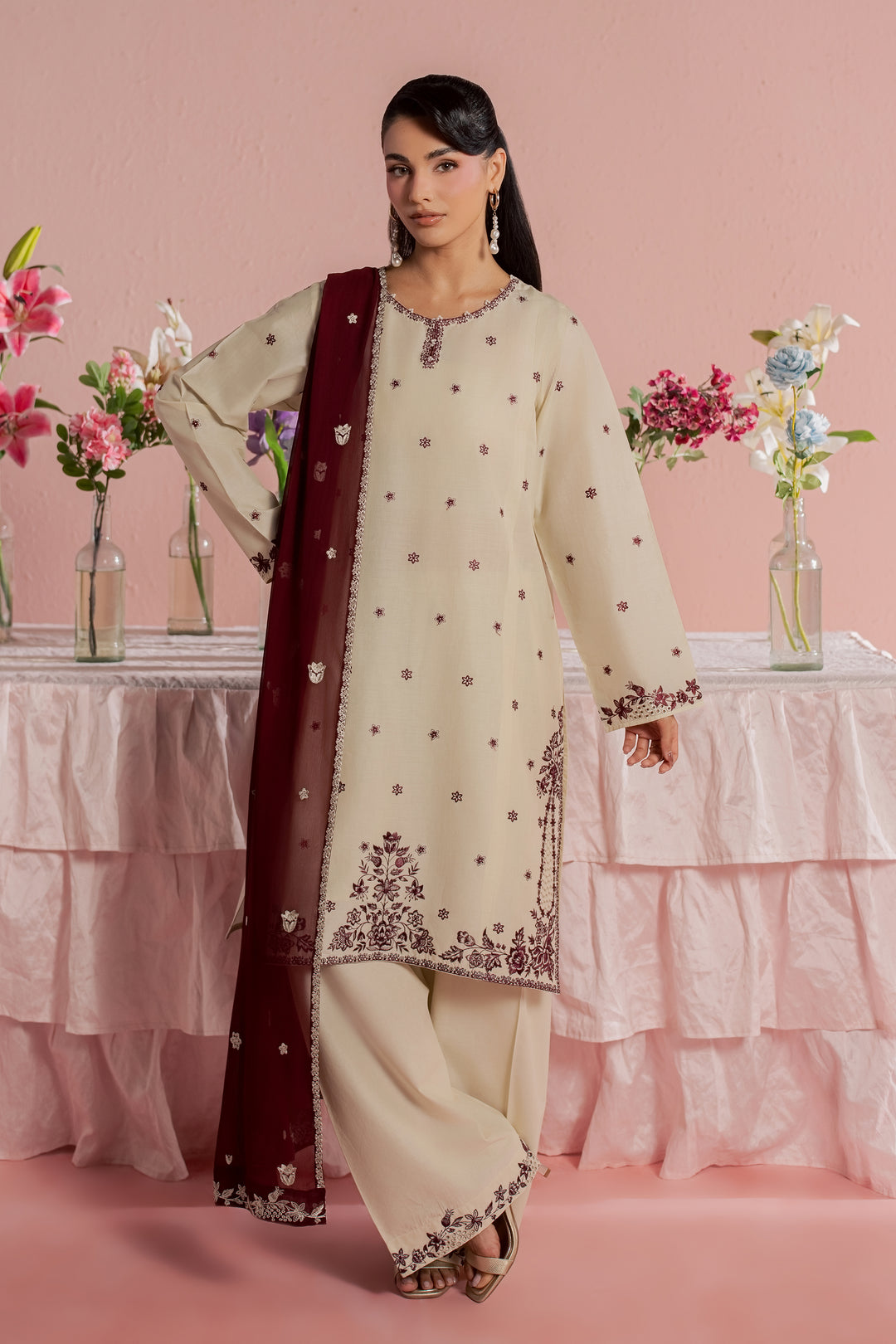 Enha 3Pc - Embroidered Lawn Dress