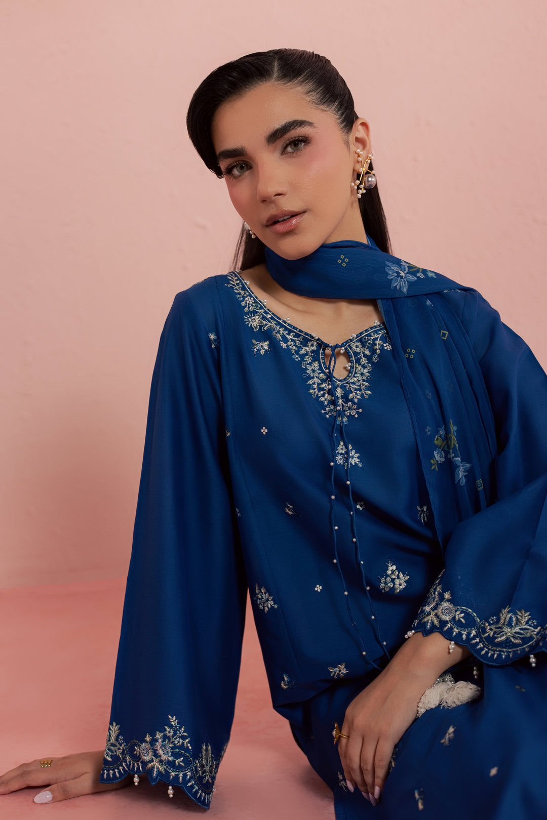 Limgos Denim 3Pc - Embroidered Lawn Dress