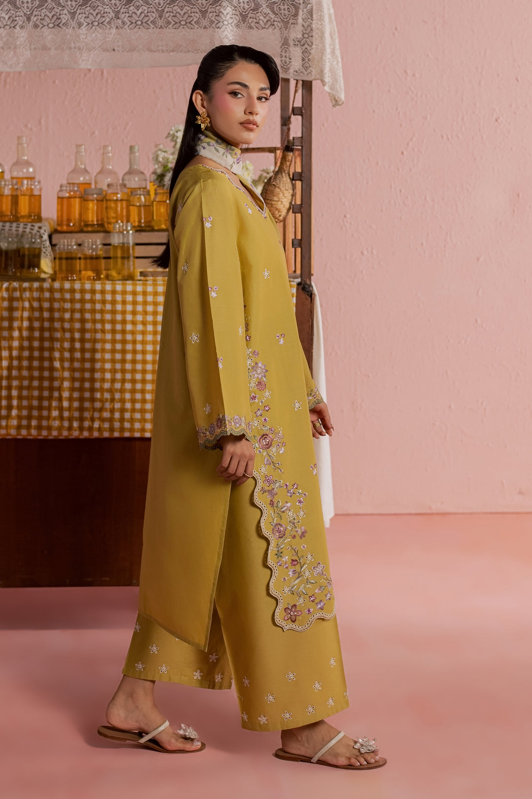 Lime Pop 3Pc - Embroidered Lawn Dress
