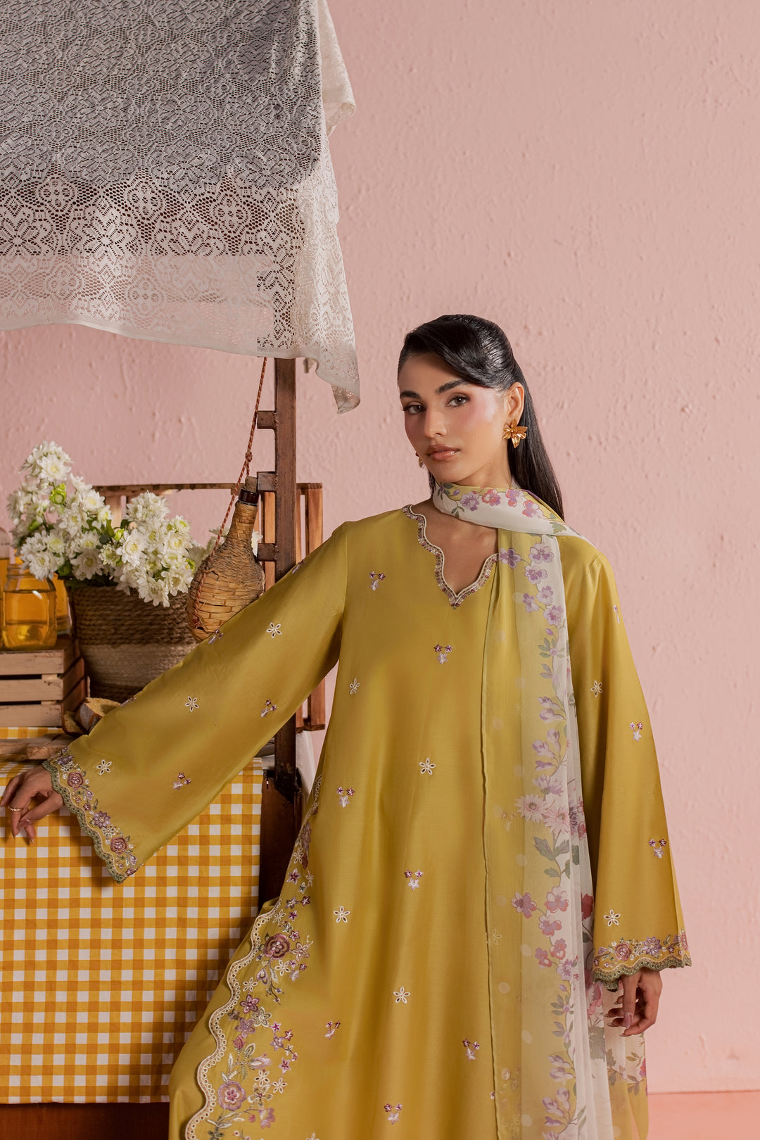Lime Pop 3Pc - Embroidered Lawn Dress