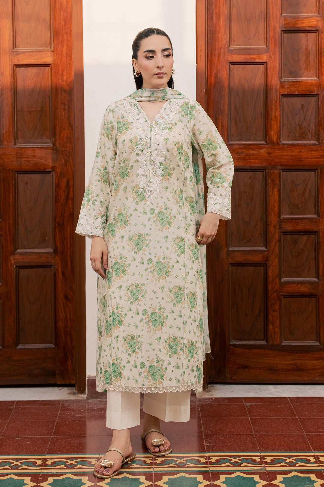 Green Nayab 3Pc - Printed Lawn Dress