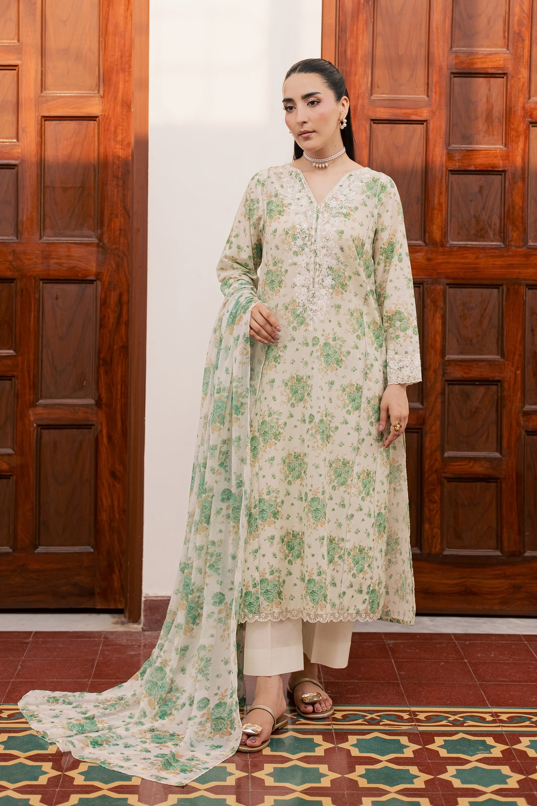 Green Nayab 3Pc - Printed Lawn Dress