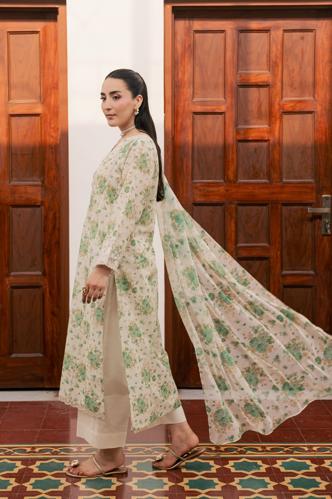 Green Nayab 3Pc - Printed Lawn Dress