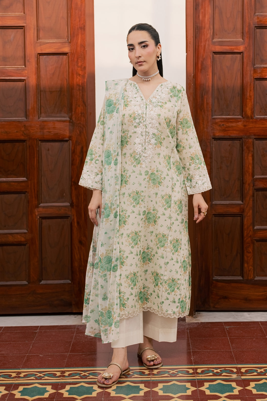 Green Nayab 3Pc - Printed Lawn Dress