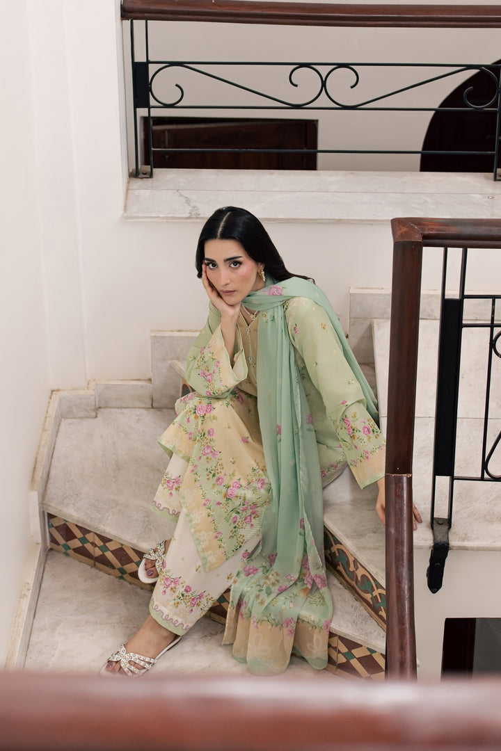 Green Sylvia 3Pc - Printed Lawn Dress