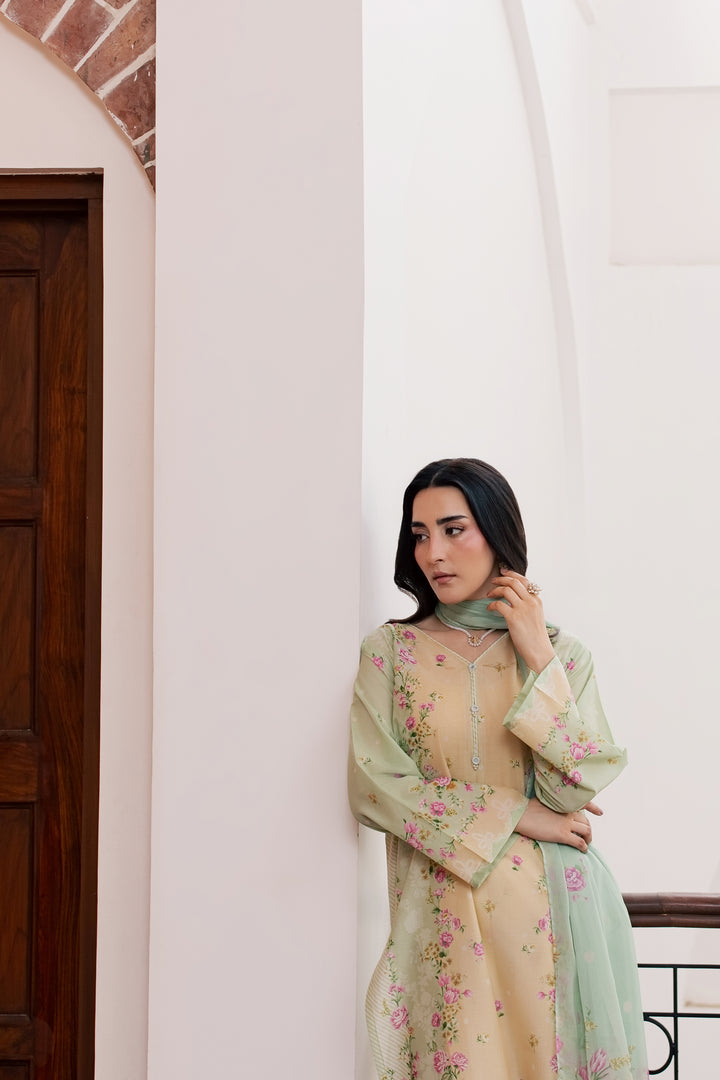 Green Sylvia 3Pc - Printed Lawn Dress