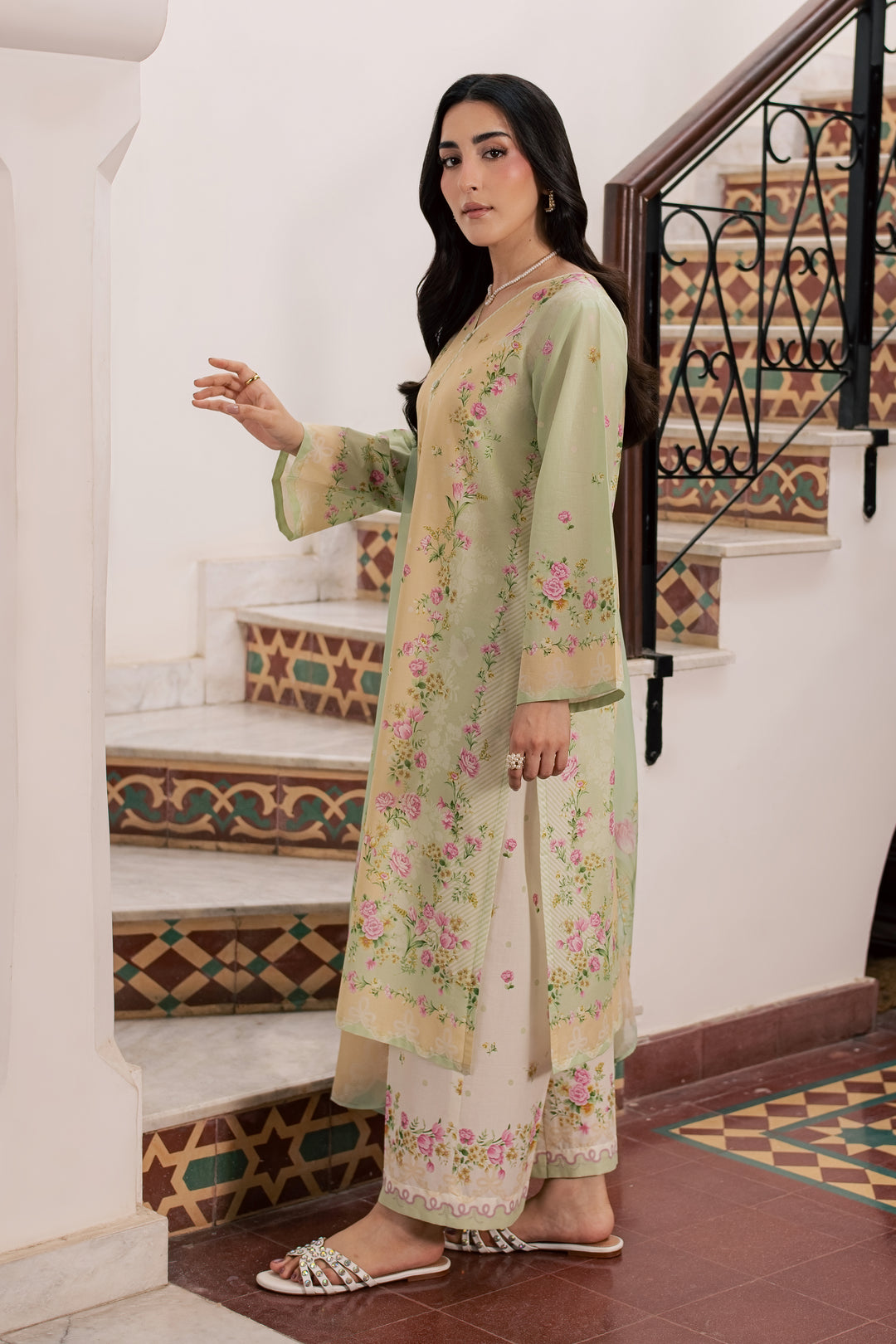 Green Sylvia 3Pc - Printed Lawn Dress