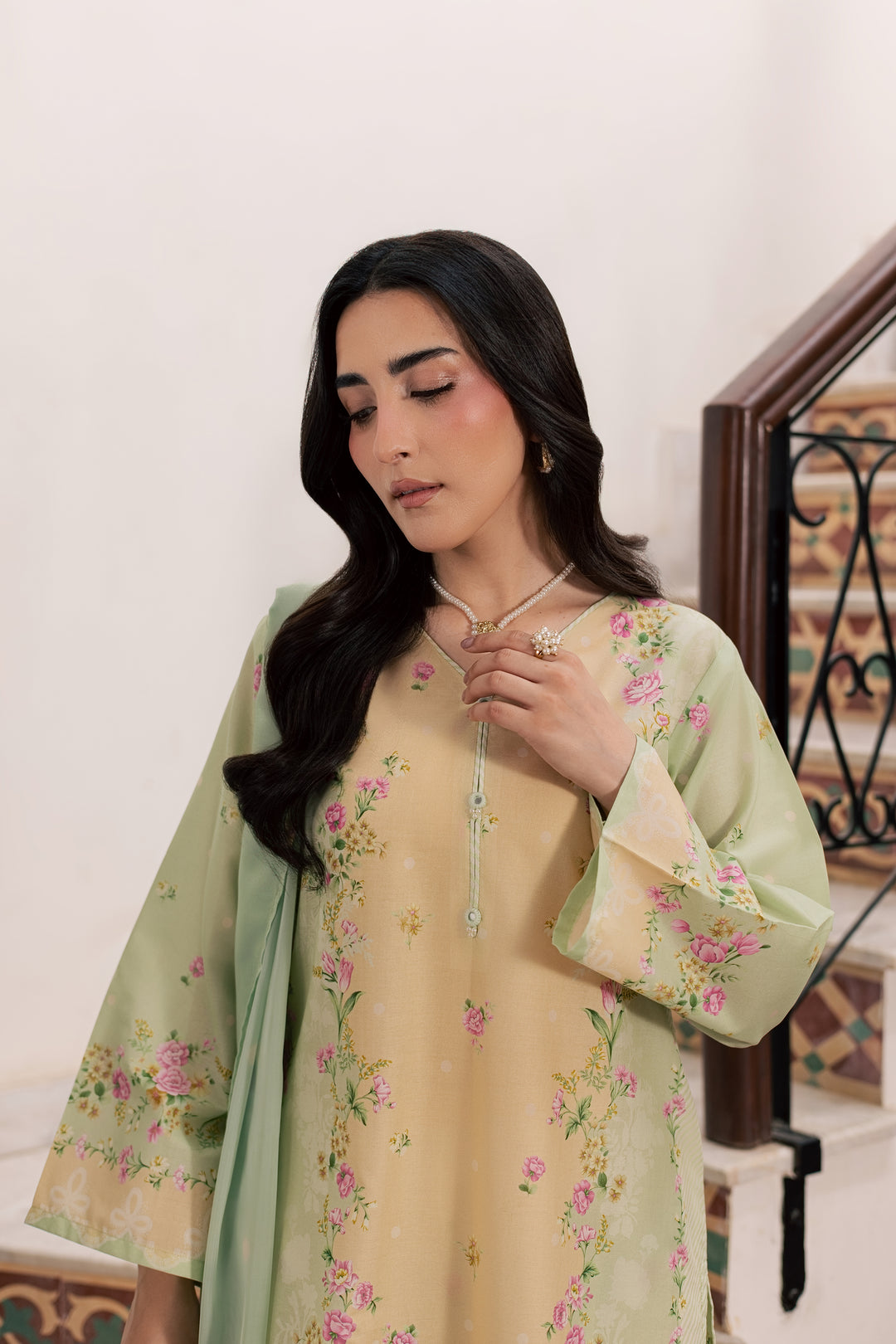 Green Sylvia 3Pc - Printed Lawn Dress