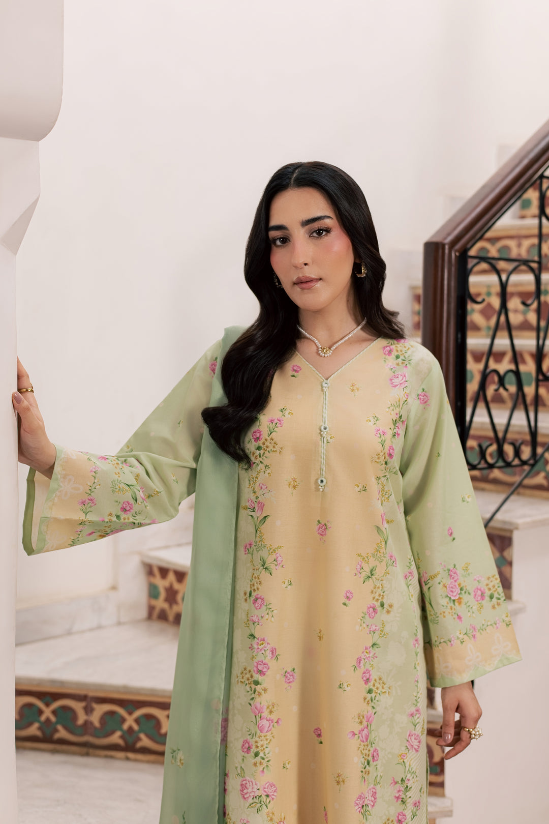 Green Sylvia 3Pc - Printed Lawn Dress