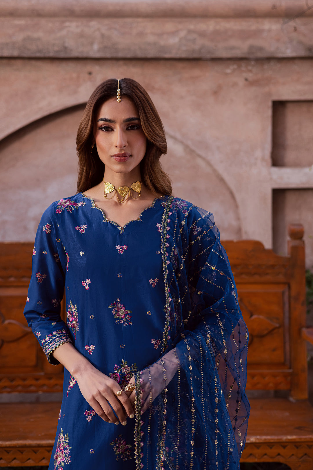 Navy Pink 3Pc - Festive Embroidered Lawn