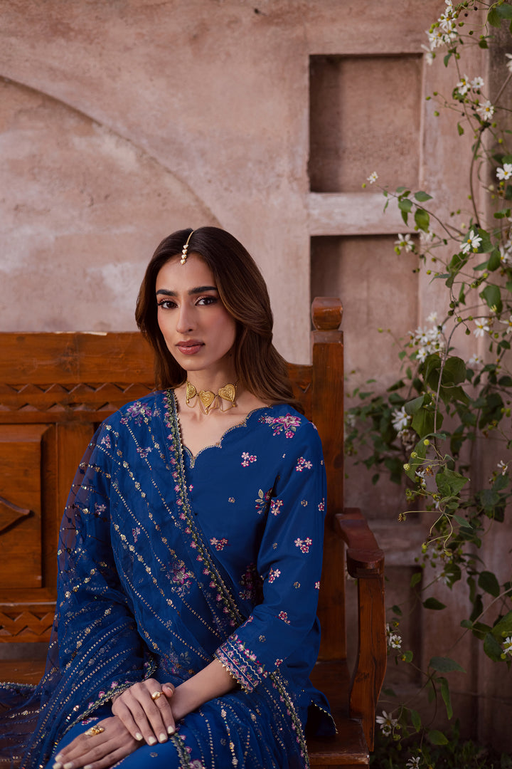 Navy Pink 3Pc - Festive Embroidered Lawn