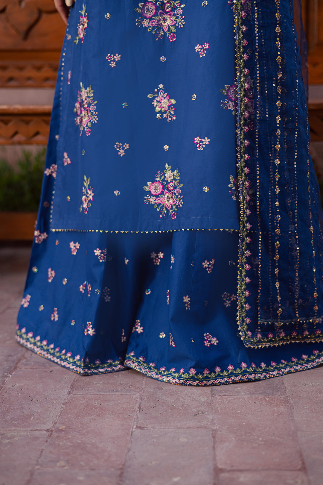 Navy Pink 3Pc - Festive Embroidered Lawn