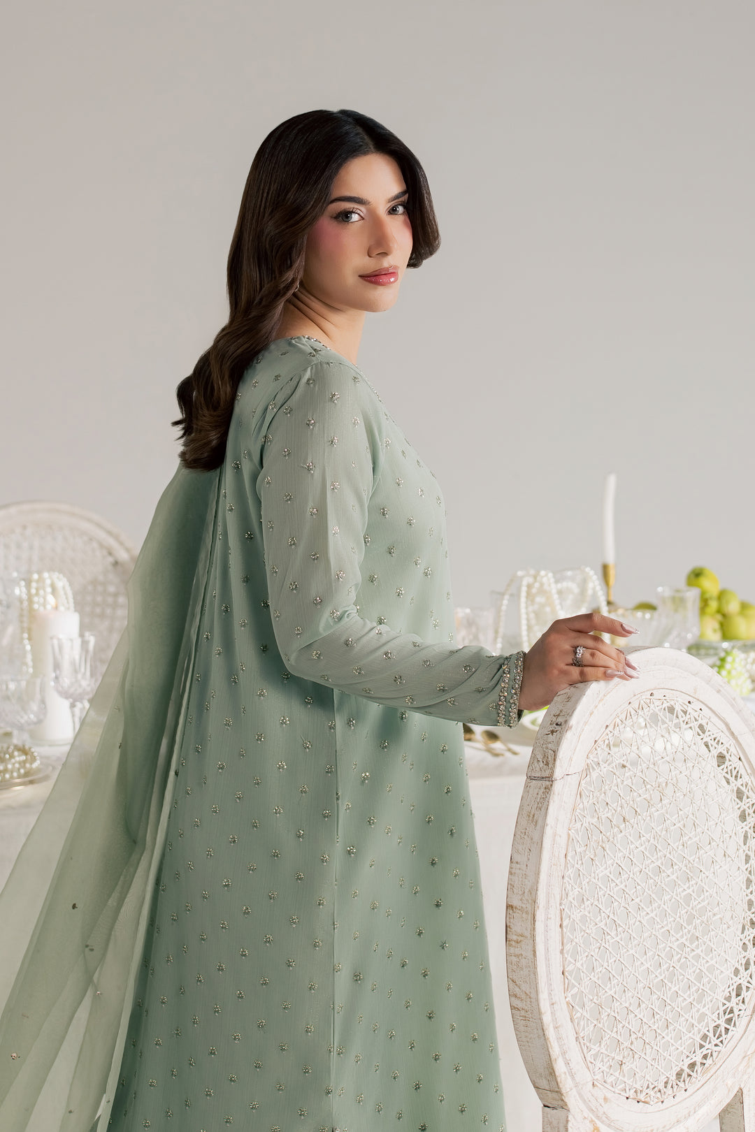 Sage Zaraa 3Pc - Festive Luxe Pret