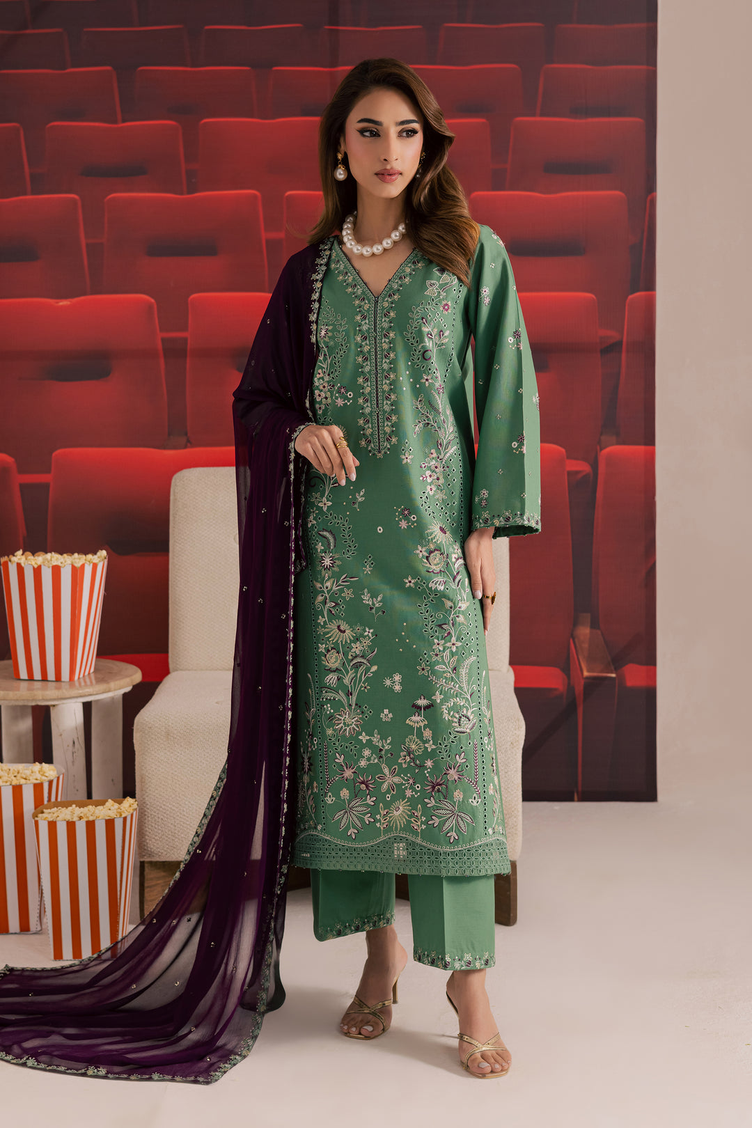 Green Spruce 3Pc - Embroidered Khaddar Dress