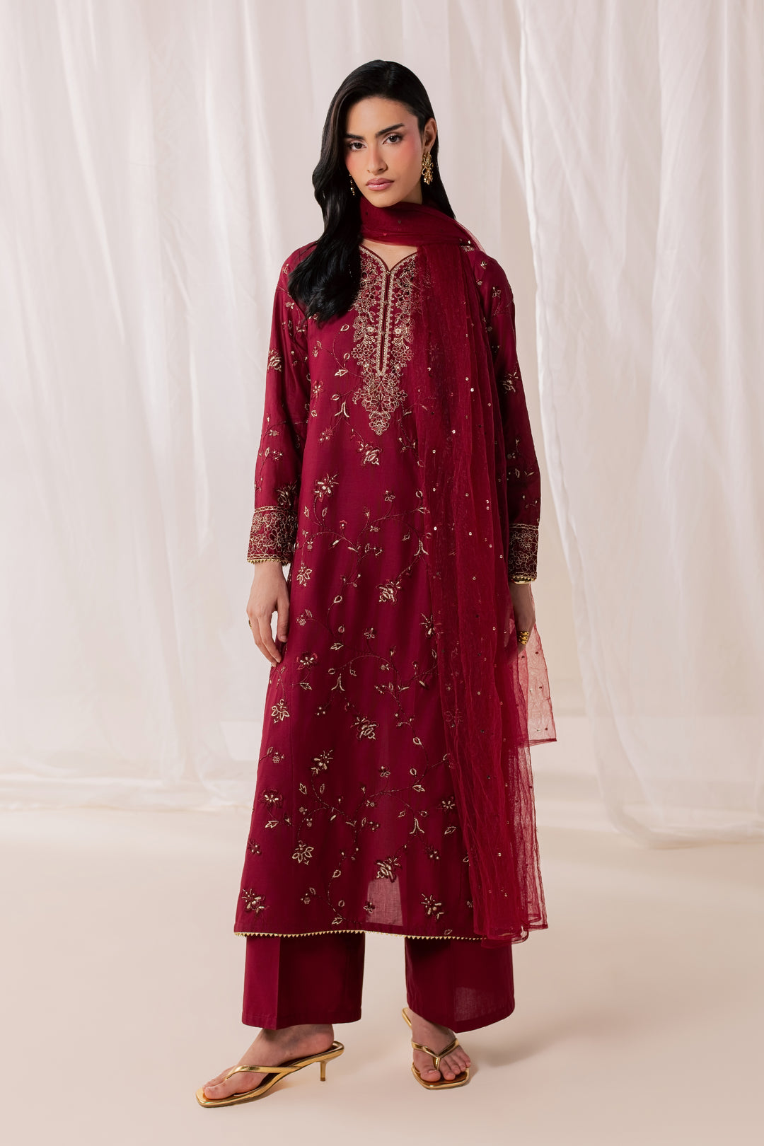 Red Asmara 3Pc - Luxury Embroidered Lawn