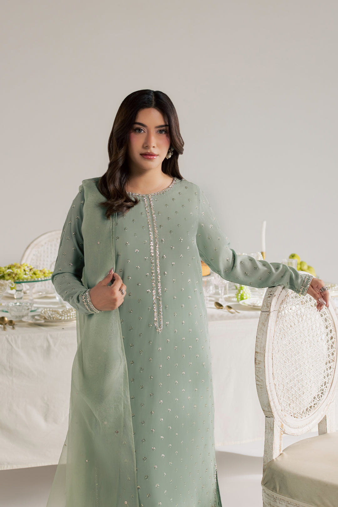 Sage Zaraa 3Pc - Festive Luxe Pret