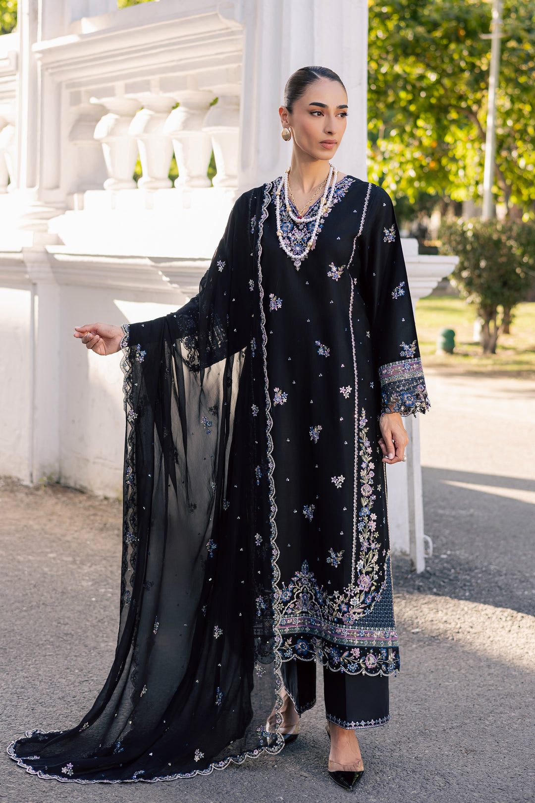 Black Ziva 3Pc - Festive Embroidered Lawn