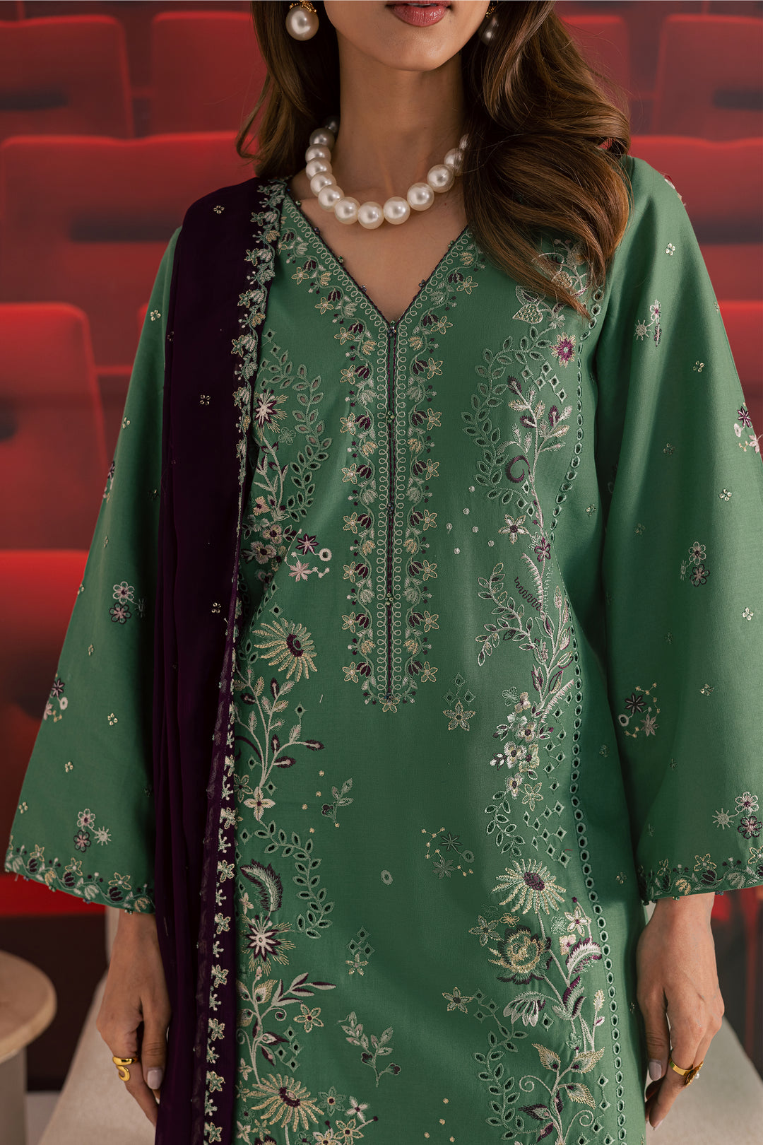 Green Spruce 3Pc - Embroidered Khaddar Dress