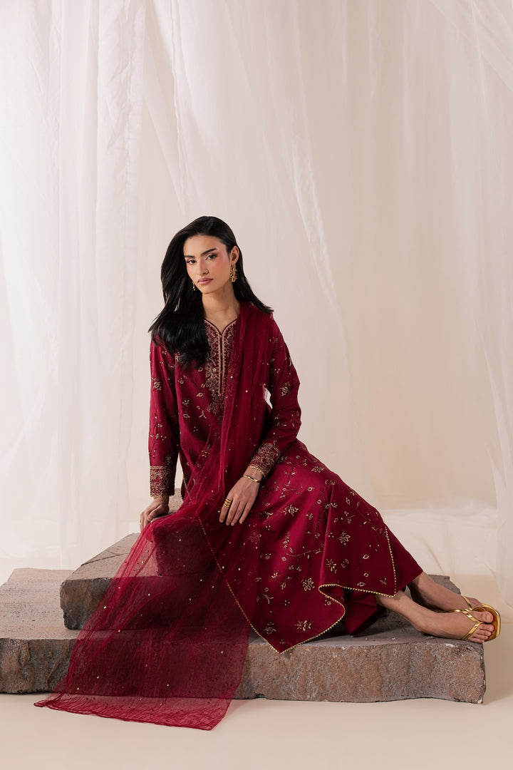 Red Asmara 3Pc - Luxury Embroidered Lawn