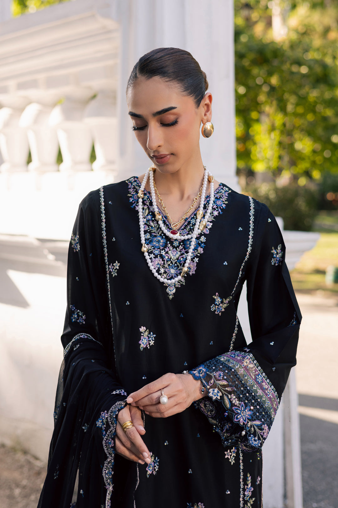Black Ziva 3Pc - Festive Embroidered Lawn